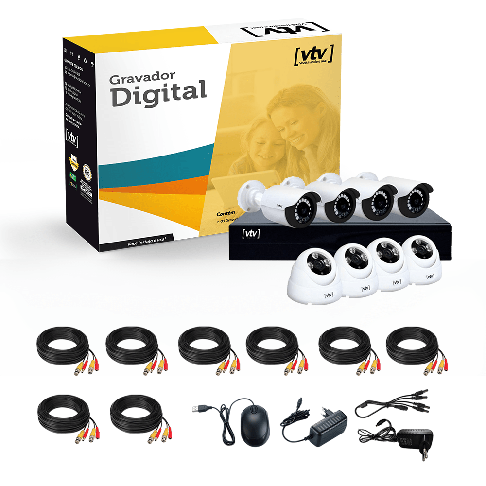 KIT DVR (gravador digital 5x1 1080p 16CH + HD 500GB + 8 câmeras Full HD) 1