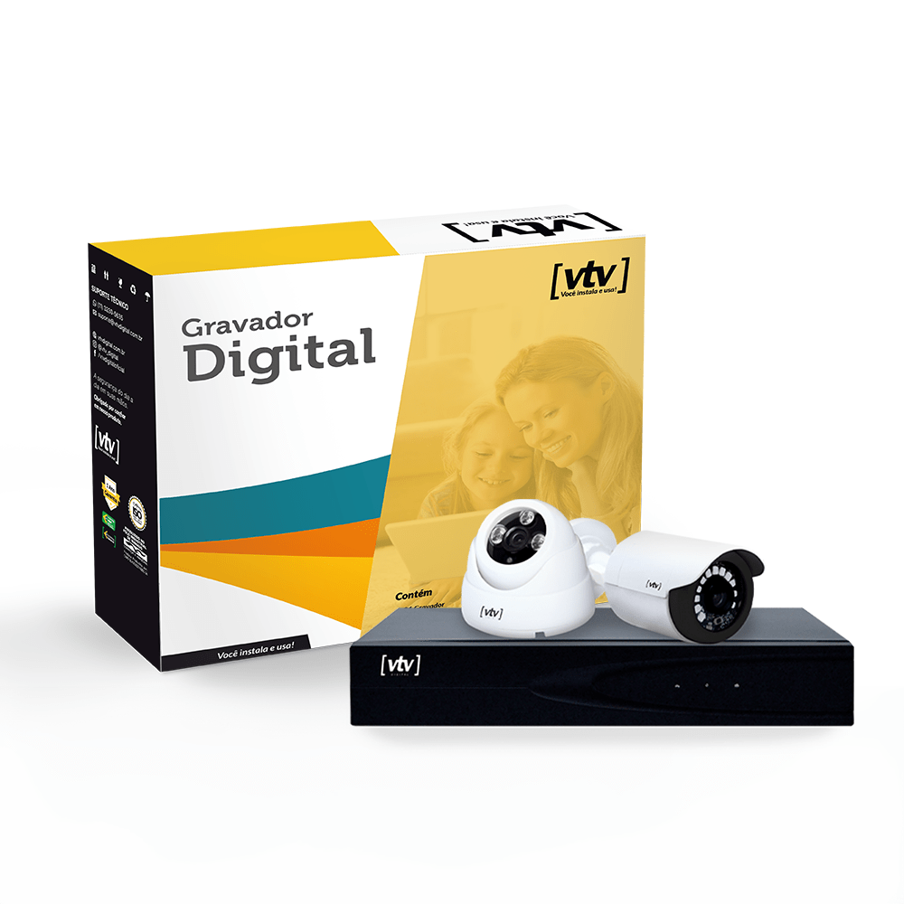 KIT DVR (gravador digital 5x1 1080p 4CH + HD 500GB + 2 câmeras Full HD)