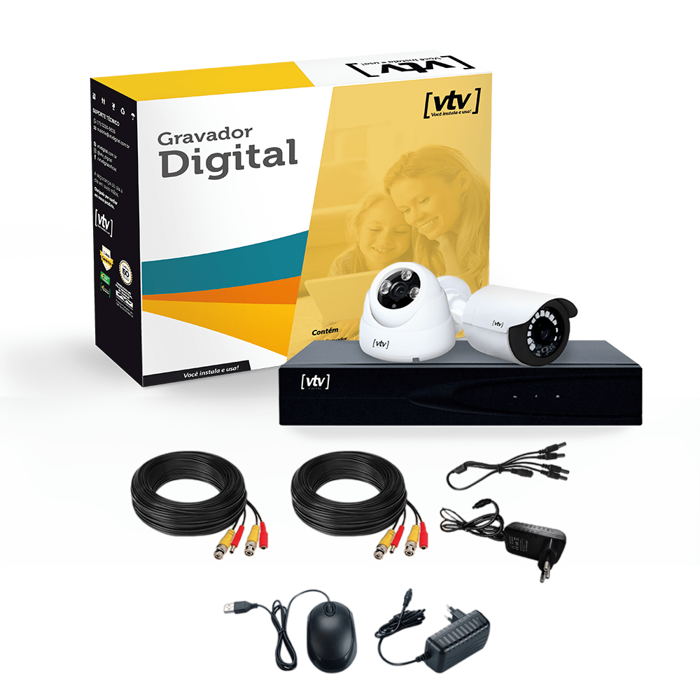 KIT DVR (gravador digital 5x1 1080p 4CH + HD 500GB + 2 câmeras Full HD)1