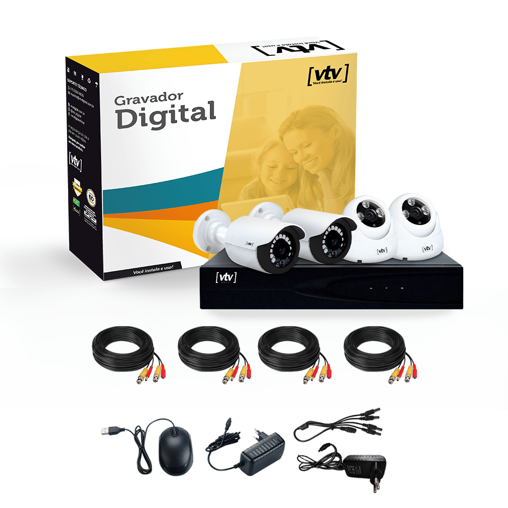 KIT DVR (gravador digital 5x1 1080p 8CH + HD 500GB + 4 câmeras Full HD) 1